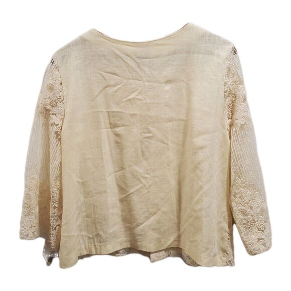 Rabbit Rabbit Designs Blouse Womens XL Crochet Lace Boho Sheer Floral Cream NWT - Picture 2 of 9
